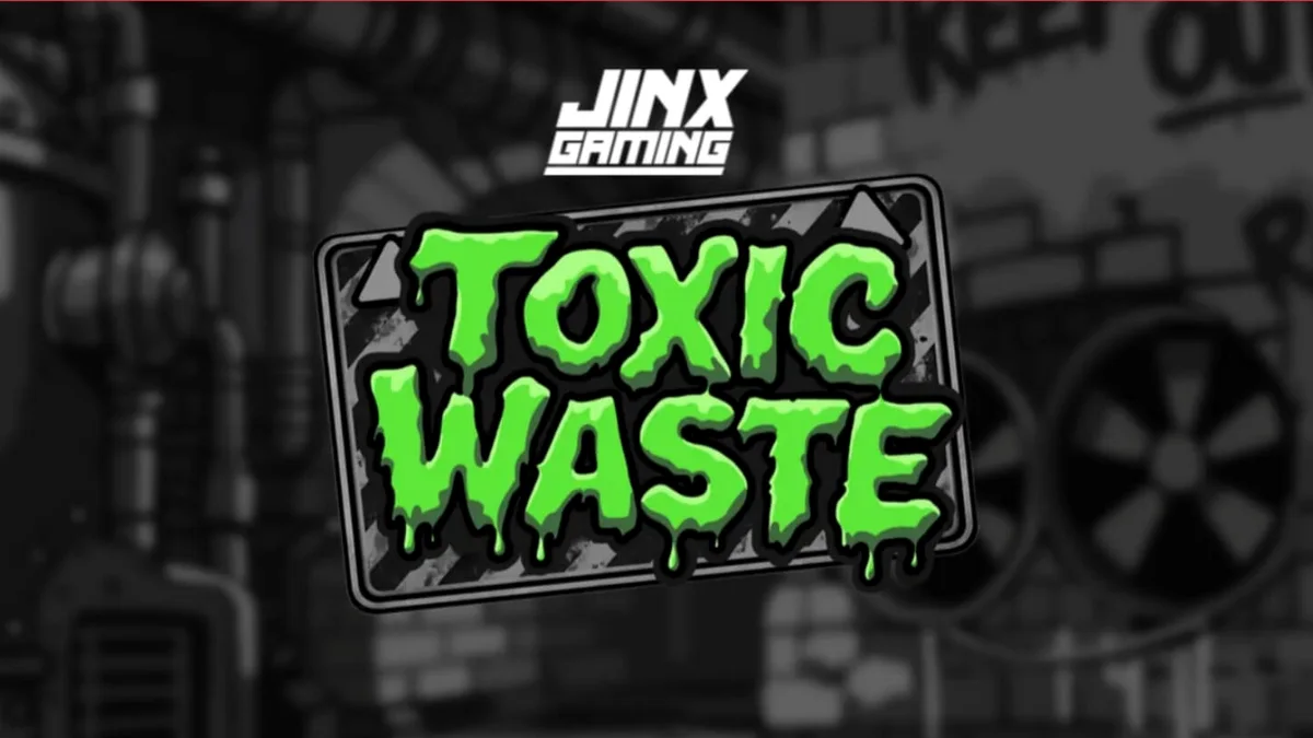 Tampilan visual slot Toxic Waste dengan tema laboratorium neon dan simbol mutan.